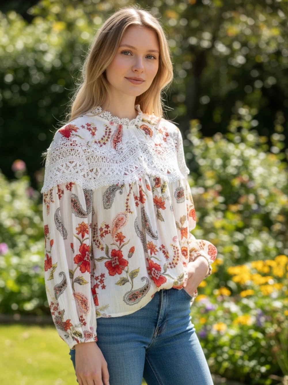 Fate
boho-chic bohemian floral paisley blouse size xs